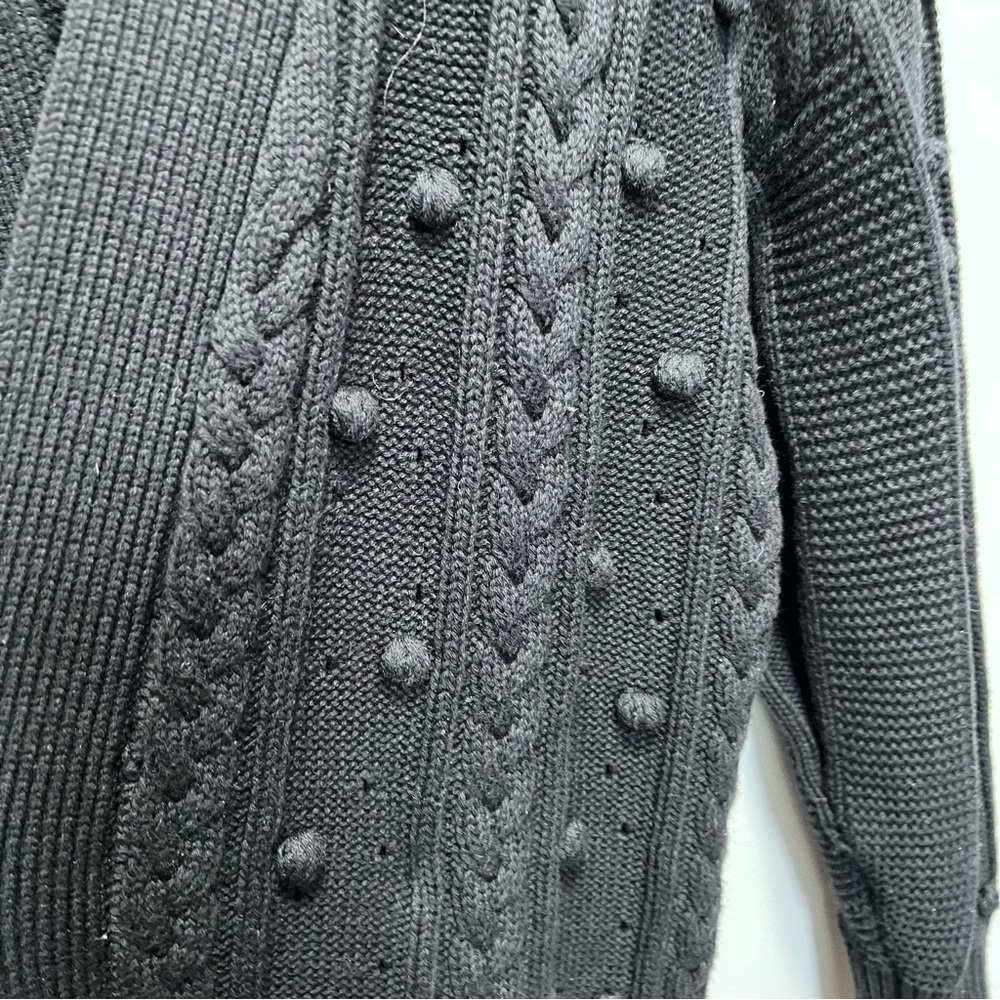 Nicholas Black Cotton Wool Cardigan Pom Pom Sweater Size Large Missing Belt - Picture 5 of 11